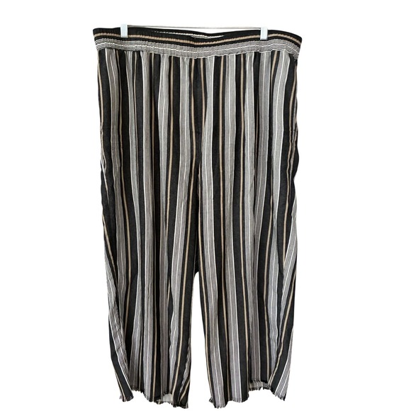 Alfred Dunner Pants - Striped Pants Women 22W Black White Tan Linen Blend Wide Leg Fringe